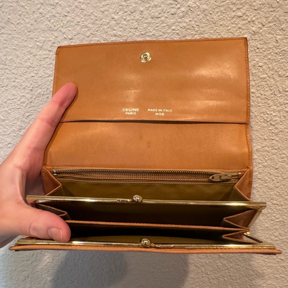 Celine long wallet macadam beige PVC x leather Authentic bifold canvas tan cream - Picture 3 of 5